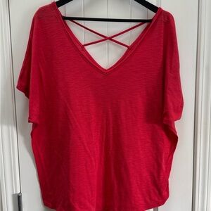 Maurices Pink T-Shirt V-neck with Criss Cross Back
